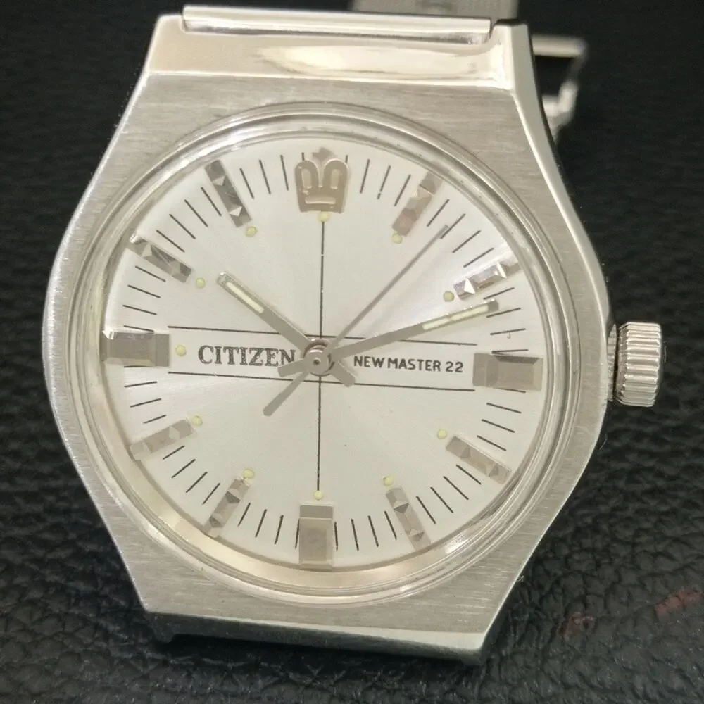 Vintage 1983 Citizen Manual Wound Mens Silver Watch & White accents